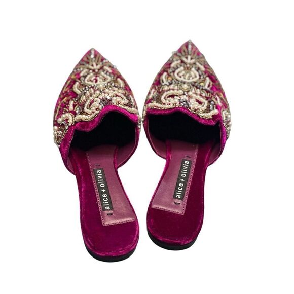 Alice + Olivia Raspberry Urtin Embellished Velvet Mules/Slides NWOB Size 8.5 - Picture 7 of 11